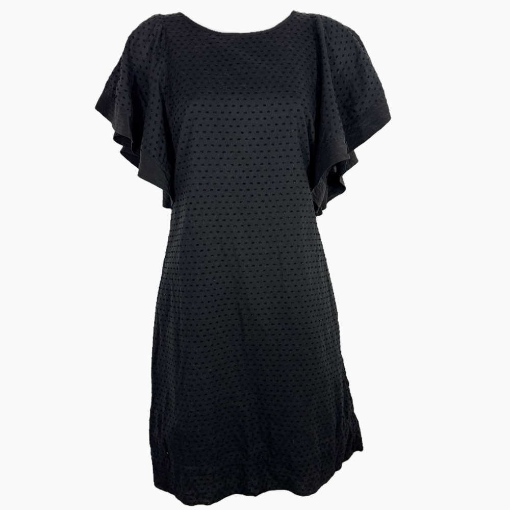 J. Crew | 100% Cotton Swiss Dot Flutter Sleeve Dress With Silk Trim - Bl…